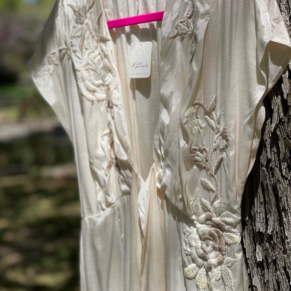 Free People Ivory Floral Embroidered Jumpsuit